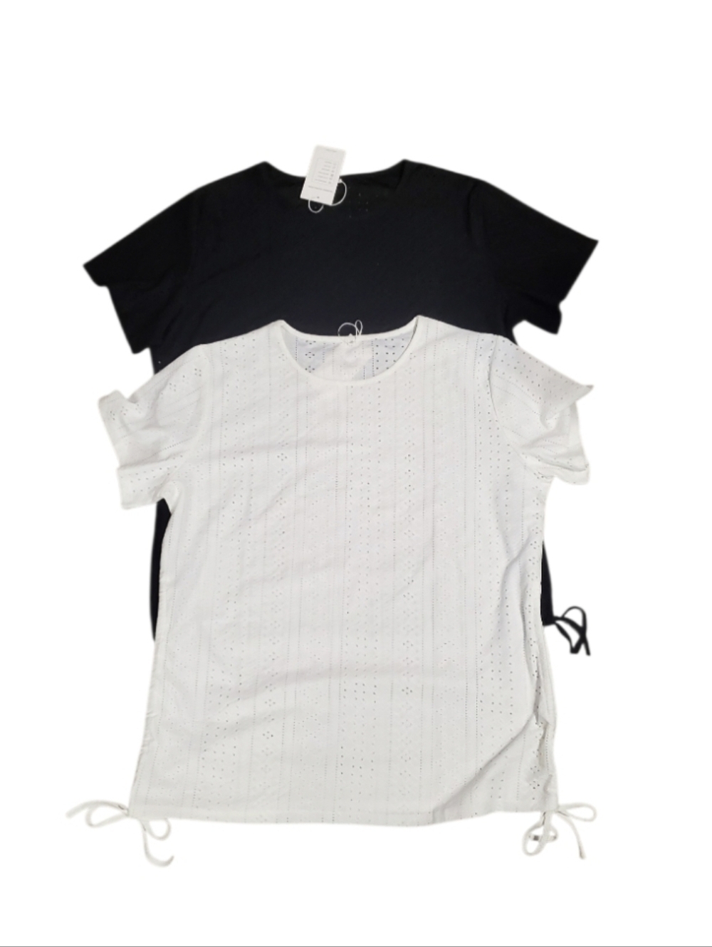 NWT Qincao Women's Eyelet Black/White Top 2 PC Bundle Lot XXL